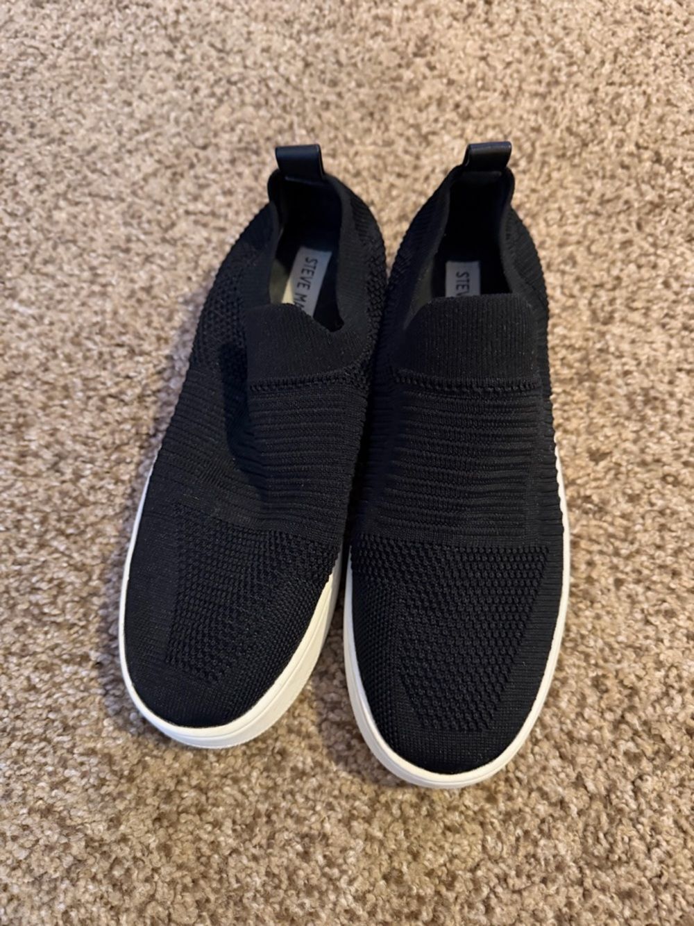 Steve Madden Beale Black Knit Platform Slip-On Sneakers 8 Minimalist Athleisure
